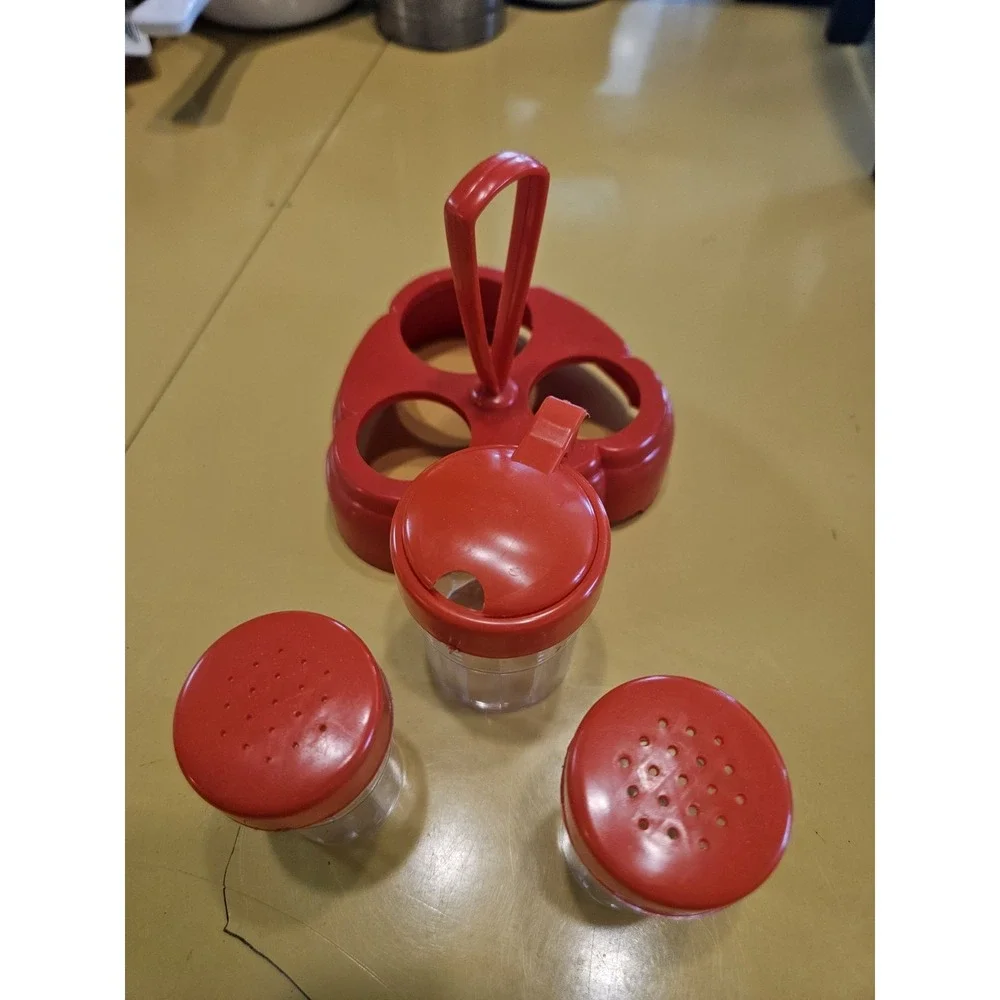 Vintage‎ Red Plastic Condiment Caddy